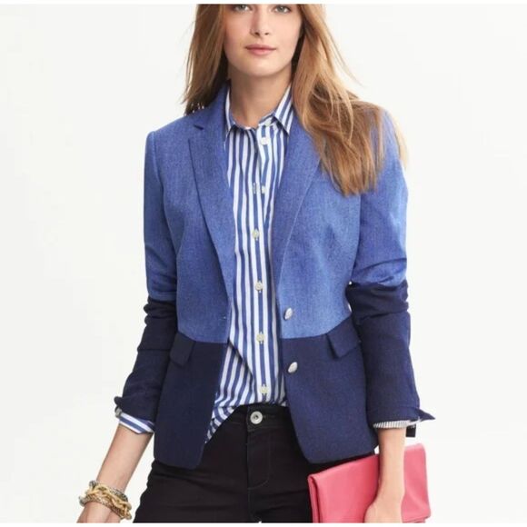 Banana Republic Jackets & Blazers - BANANA REPUBLIC H*cking Jacket Colorblock Bright Blue Wool Blend, Sz 4